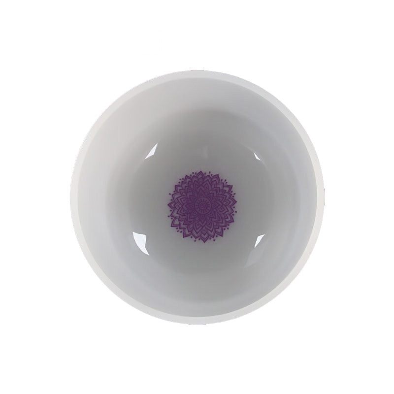 Lighteme 9" Frosted Crystal Bowl White With Bottom Chakra Patterns Sound Healing Quartz Singing Bowl Meditation 430Hz/440Hz