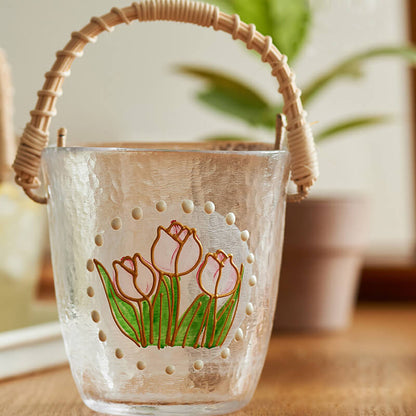 Seau à glace portable en verre et bambou Lighteme