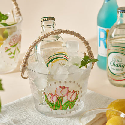 Seau à glace portable en verre et bambou Lighteme