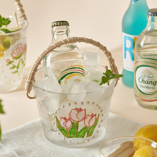 Seau à glace portable en verre et bambou Lighteme