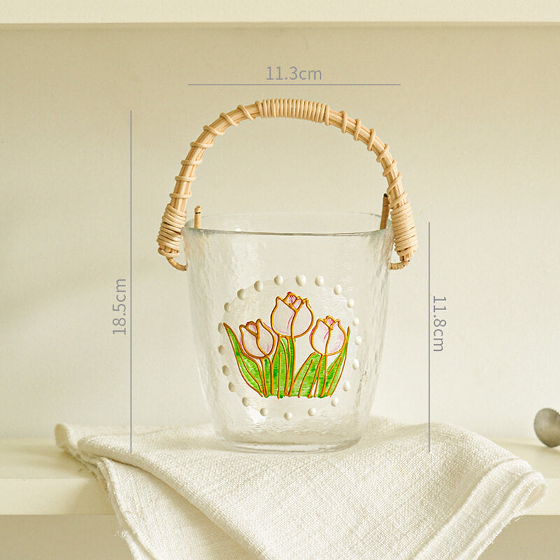 Seau à glace portable en verre et bambou Lighteme