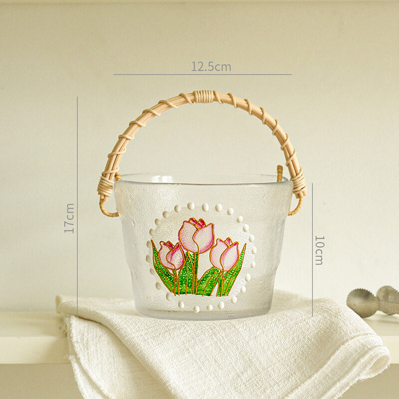 Seau à glace portable en verre et bambou Lighteme