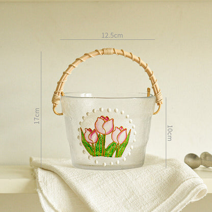 Seau à glace portable en verre et bambou Lighteme