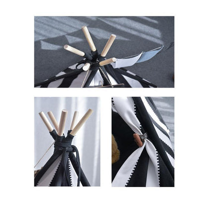 Tente pour chien Lighteme à rayures noires et blanches sans coussin