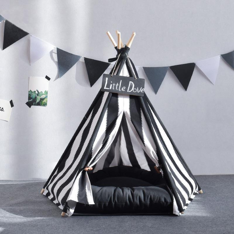 Tente pour chien Lighteme à rayures noires et blanches sans coussin