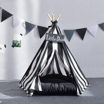 Tente pour chien Lighteme à rayures noires et blanches sans coussin