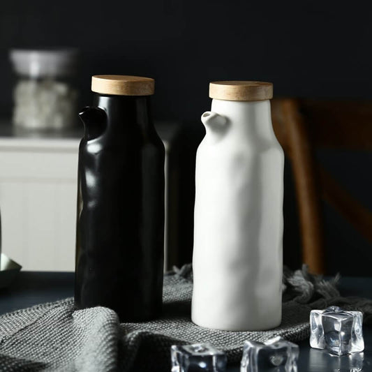 Ensemble de bouteilles d'huile en céramique noir et blanc Lighteme