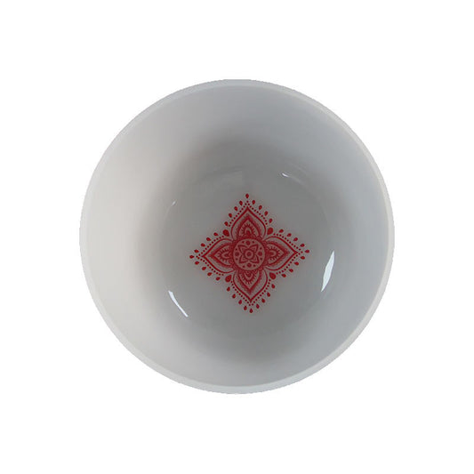 MiSoundofNature 14" Frosted Crystal Bowl White With Bottom Chakra Patterns Sound Healing Quartz Singing Bowl Meditation 430Hz/440Hz