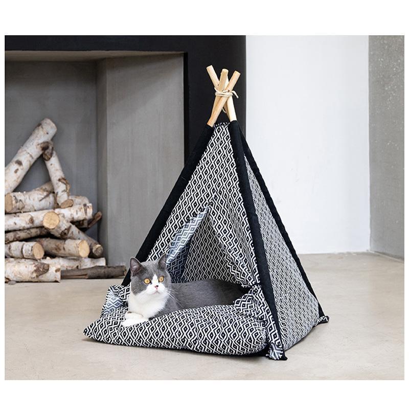 Tipi Lighteme pour chat avec support en bois