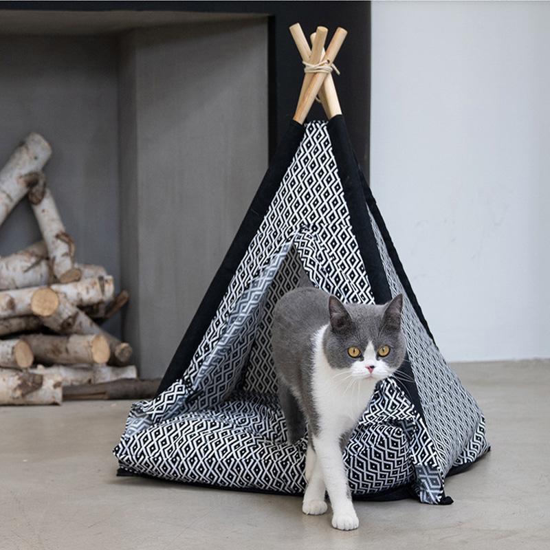 Tipi Lighteme pour chat avec support en bois