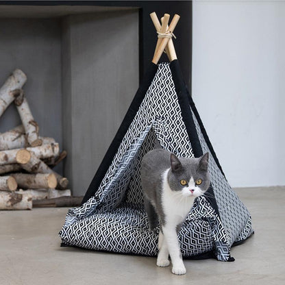 Tipi Lighteme pour chat avec support en bois