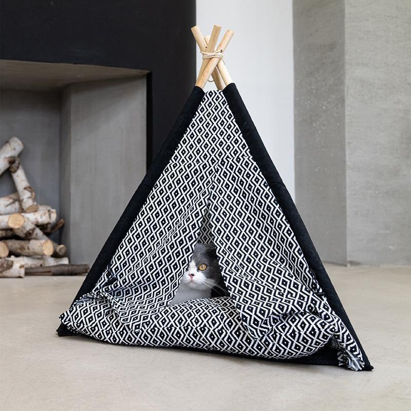 Tipi Lighteme pour chat avec support en bois
