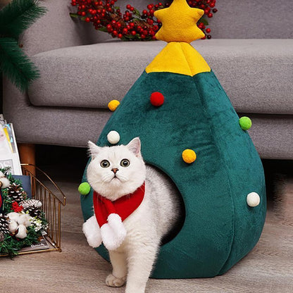 Lighteme Weihnachtsbaumförmiges, warmes Winterhöhlenbett für Katzen