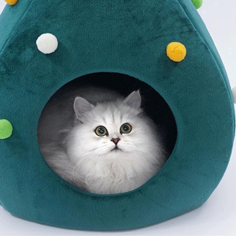 Lighteme Weihnachtsbaumförmiges, warmes Winterhöhlenbett für Katzen