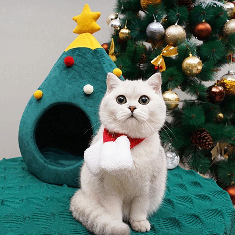 Lighteme Weihnachtsbaumförmiges, warmes Winterhöhlenbett für Katzen