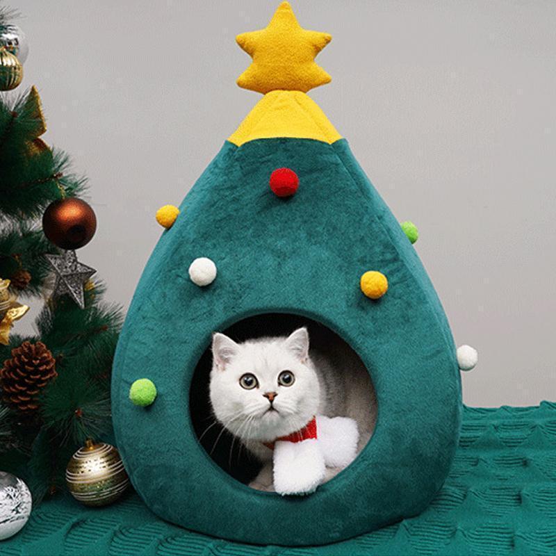 Lighteme Weihnachtsbaumförmiges, warmes Winterhöhlenbett für Katzen