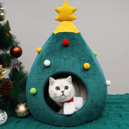 Lighteme Weihnachtsbaumförmiges, warmes Winterhöhlenbett für Katzen
