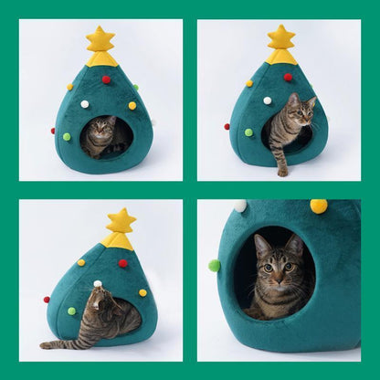 Lighteme Weihnachtsbaumförmiges, warmes Winterhöhlenbett für Katzen