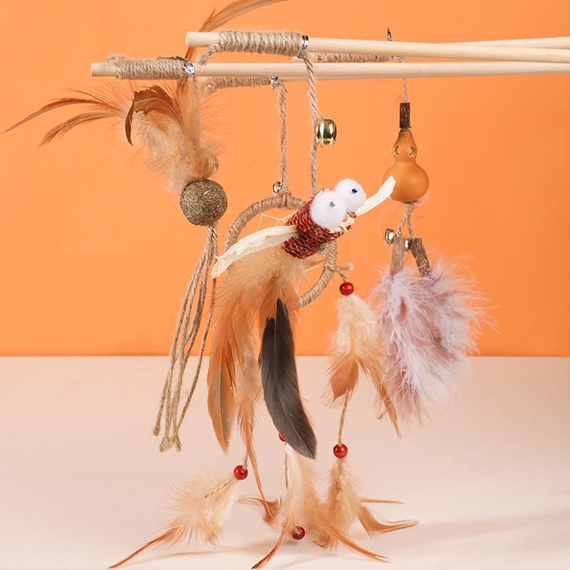 Lighteme Interaktiver Katzen-Spielstock aus grobem Holz (6 Varianten)