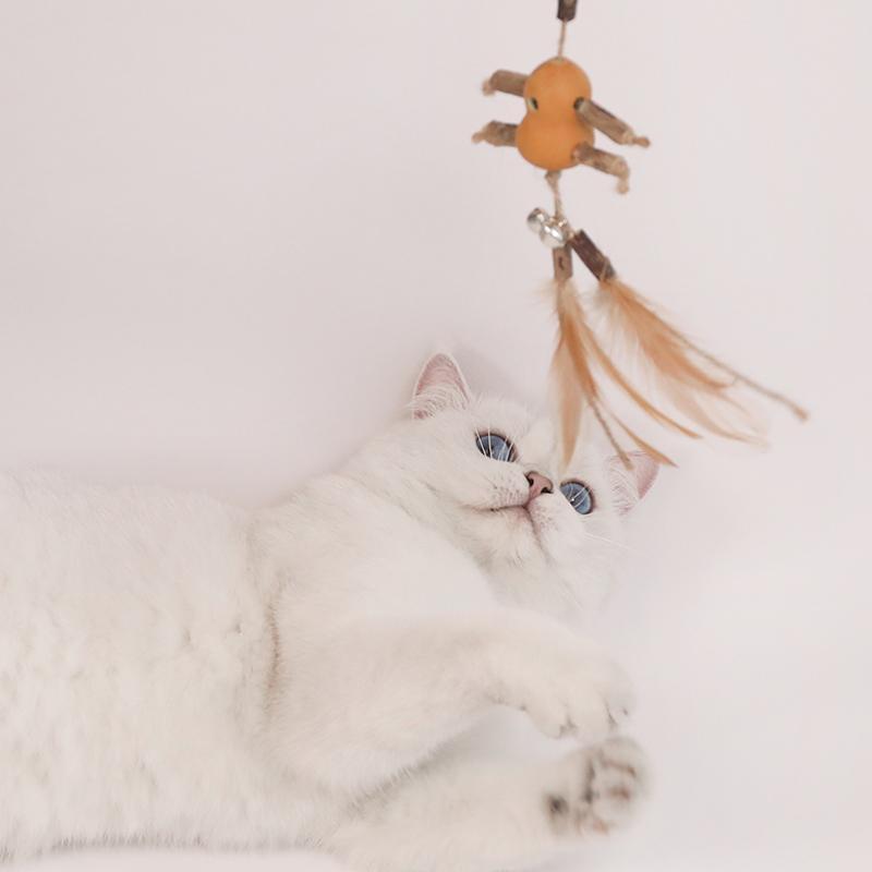 Lighteme Interaktiver Katzen-Spielstock aus grobem Holz (6 Varianten)