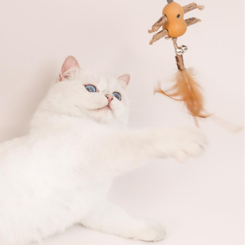 Lighteme Interaktiver Katzen-Spielstock aus grobem Holz (6 Varianten)