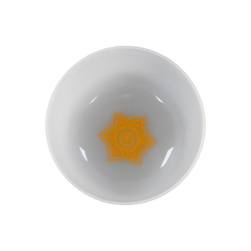 MiSoundofNature 14" Frosted Crystal Bowl White With Bottom Chakra Patterns Sound Healing Quartz Singing Bowl Meditation 430Hz/440Hz