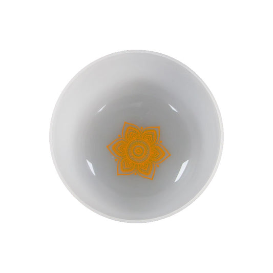 MiSoundofNature 13" Frosted Crystal Bowl White With Bottom Chakra Patterns Sound Healing Quartz Singing Bowl Meditation 430Hz/440Hz