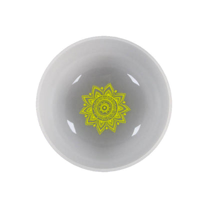 MiSoundofNature 10" Frosted Crystal Bowl White With Bottom Chakra Patterns Sound Healing Quartz Singing Bowl Meditation 430Hz/440Hz