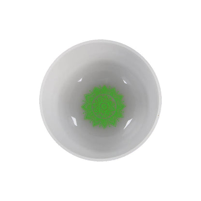 MiSoundofNature 8" Frosted Crystal Bowl White With Bottom Chakra Patterns Sound Healing Quartz Singing Bowl Meditation 430Hz/440Hz