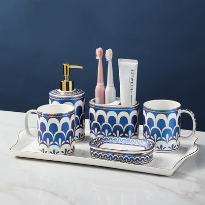 Lighteme Feather Pattern Gilt Ceramic Bathroom Set
