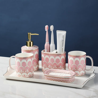 Lighteme Feather Pattern Gilt Ceramic Bathroom Set