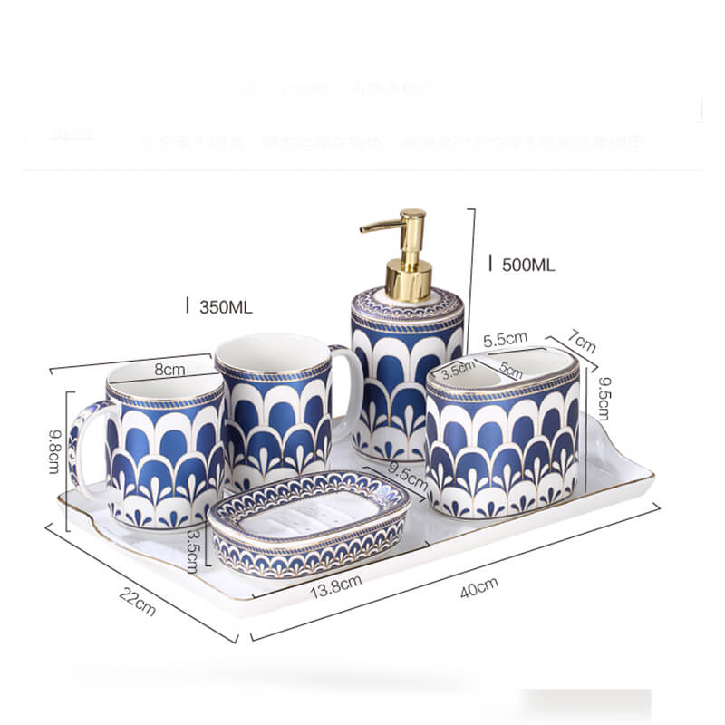 Lighteme Feather Pattern Gilt Ceramic Bathroom Set