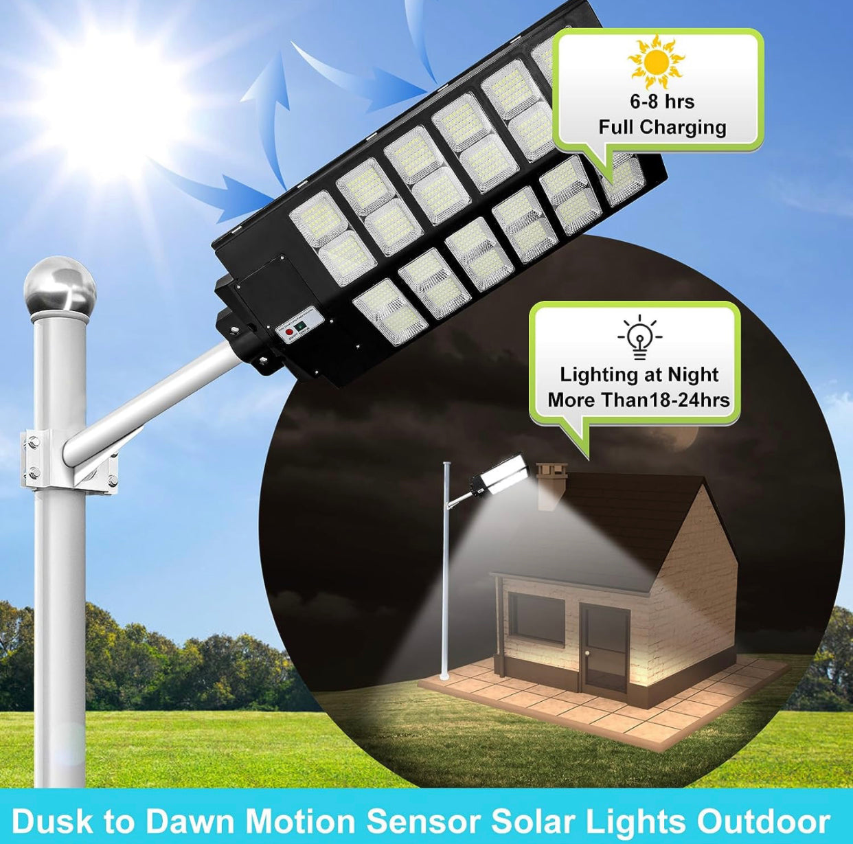 Lighteme 1800W LED Street Light Outdoor - [Warm White] 3000K Solar Street Lights , Dusk to Dawn, Motion Sensor With Remote