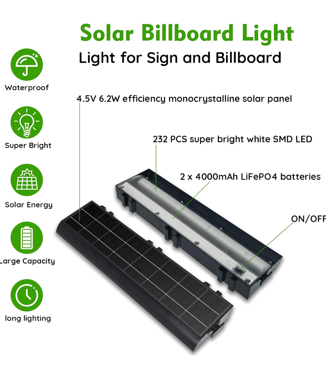 Lighteme Solar Billboard Sign Lights Outdoor, 232 led Super Bright Sign light, Adjustable Bracket & Wall Mount 2-in-1 Commercial Billboart Lighting for Bussiness, Real Estate, Shop, Bus Stop, HOA, Highway Signs