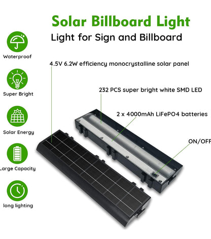 Lighteme Solar Billboard Sign Lights Outdoor, 232 led Super Bright Sign light, Adjustable Bracket & Wall Mount 2-in-1 Commercial Billboart Lighting for Bussiness, Real Estate, Shop, Bus Stop, HOA, Highway Signs
