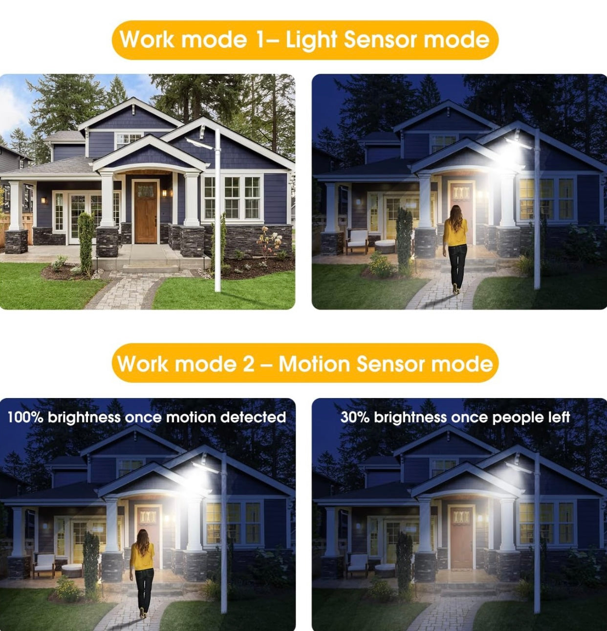 Lighteme Solar-Straßenlaternen für den Außenbereich, kaltweiß/warmweiß, Dämmerungs-/Bewegungsmelder, 1300 lm, IP65, wasserdicht, dimmbar, Fernbedienung