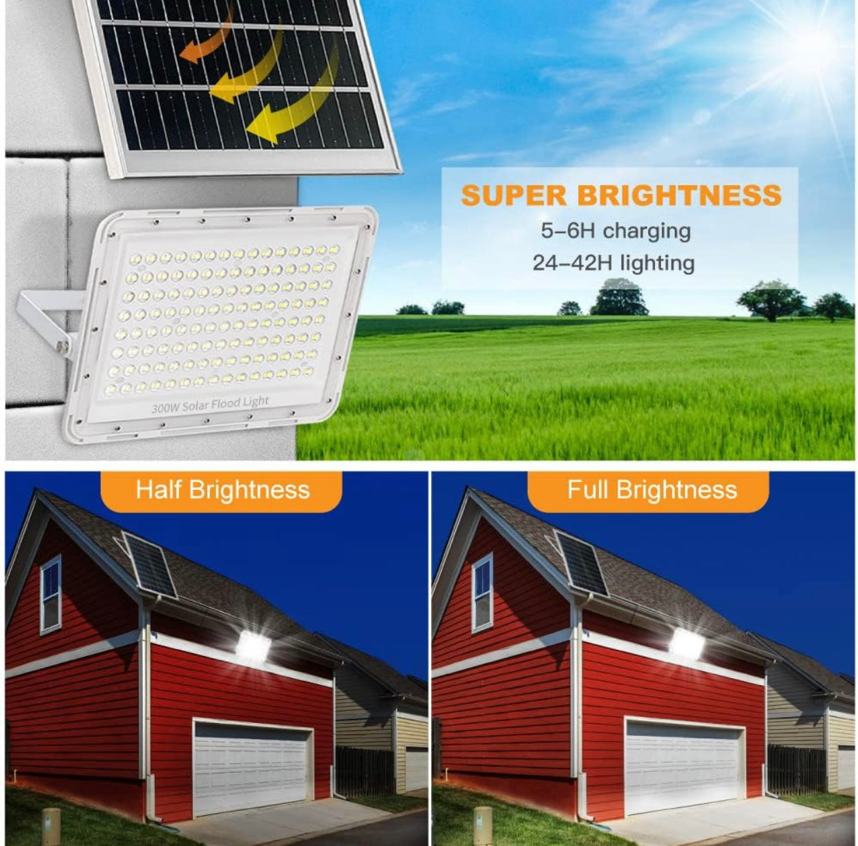 Lighteme 300W LED Solar Flood Lights,24000LM Street Flood Light Waterproof with Remote Control