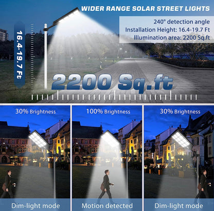 Lighteme 1800W LED Street Light Outdoor - [Warm White] 3000K Solar Street Lights , Dusk to Dawn, Motion Sensor With Remote