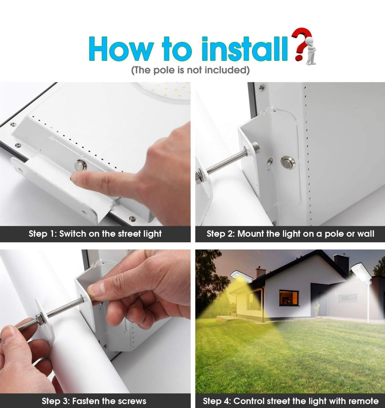 Lighteme Solar-Straßenlaternen für den Außenbereich, kaltweiß/warmweiß, Dämmerungs-/Bewegungsmelder, 1300 lm, IP65, wasserdicht, dimmbar, Fernbedienung