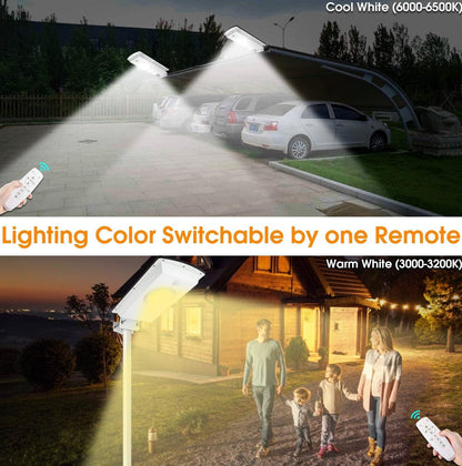 Lighteme Solar-Straßenlaternen für den Außenbereich, kaltweiß/warmweiß, Dämmerungs-/Bewegungsmelder, 1300 lm, IP65, wasserdicht, dimmbar, Fernbedienung