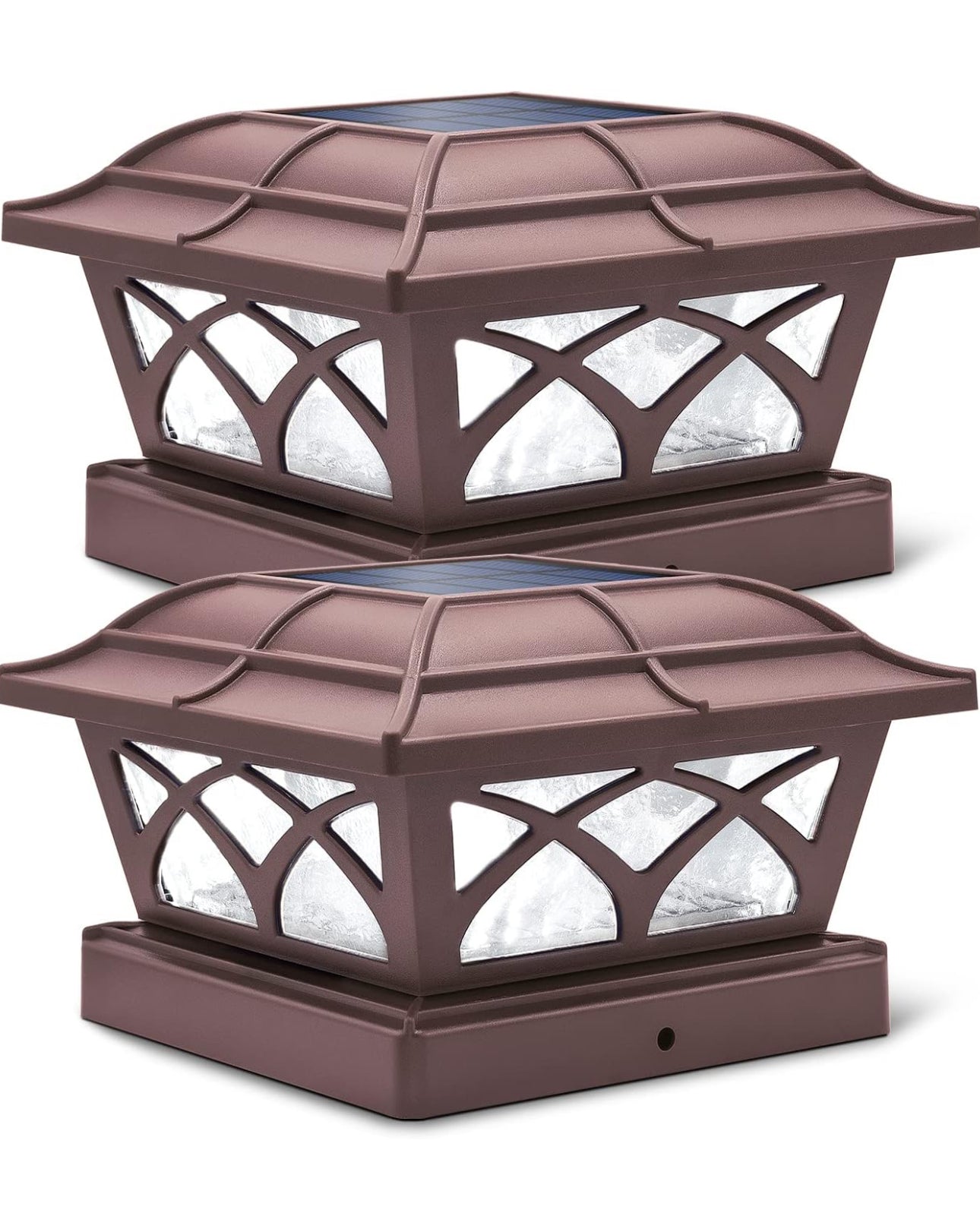 Lot de 2 lampes solaires pour poteaux d'extérieur en verre Lighteme, 2 modes, 8 LED, pour poteaux de 4 x 4, 5 x 5 et 6 x 6, clôture, terrasse, décoration, blanc chaud/blanc froid 