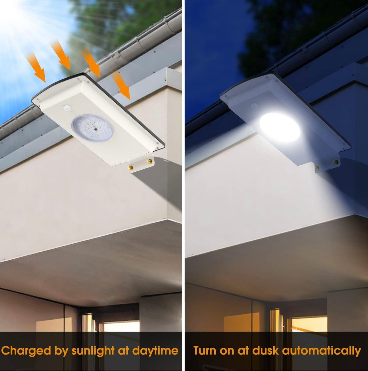 Lighteme Solar-Straßenlaternen für den Außenbereich, kaltweiß/warmweiß, Dämmerungs-/Bewegungsmelder, 1300 lm, IP65, wasserdicht, dimmbar, Fernbedienung
