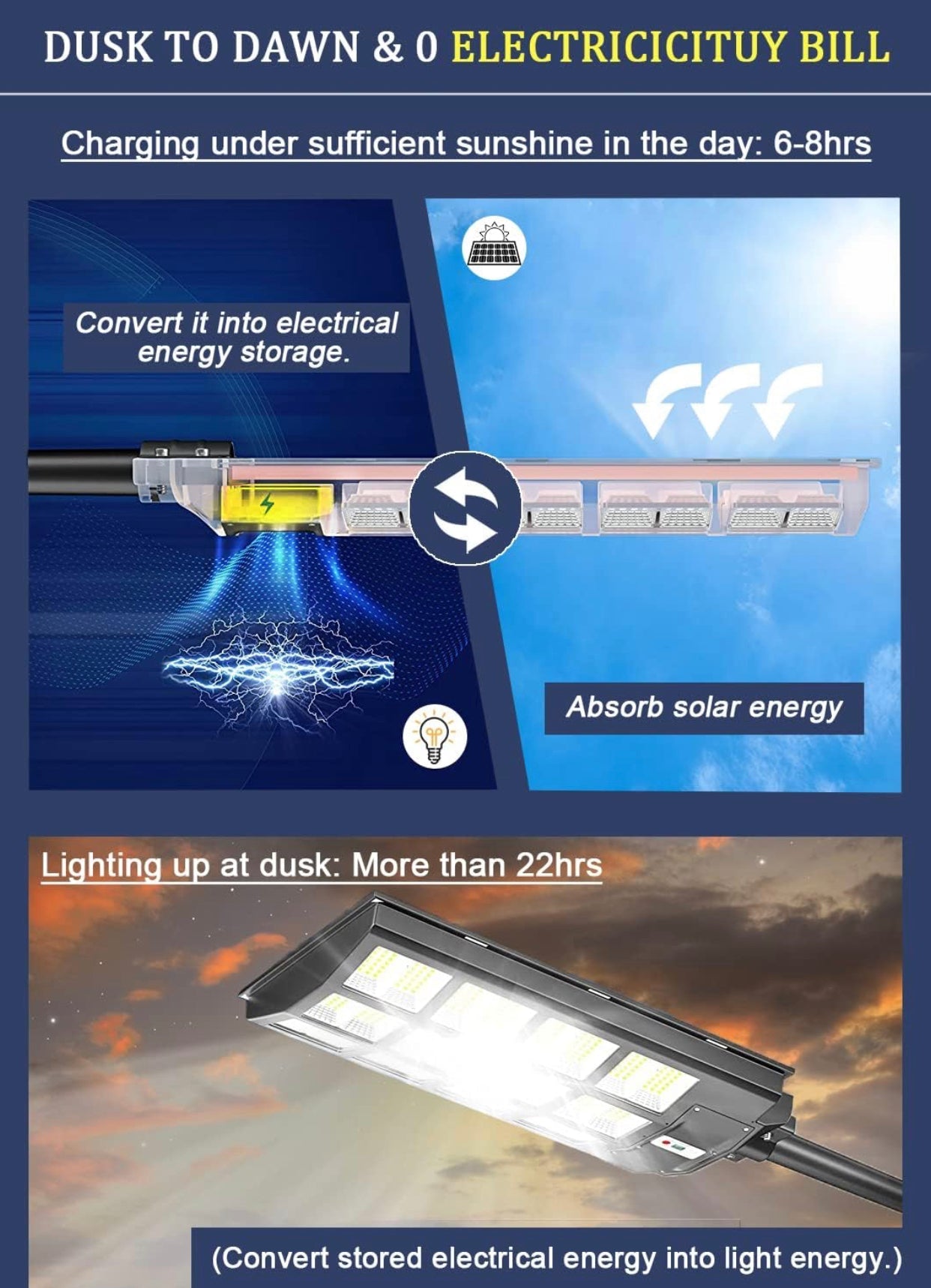 Lampadaire solaire d'extérieur Lighteme 2000 W, 250 000 lm, 6 500 K, avec télécommande par application mobile, détecteur de mouvement LED du crépuscule à l'aube