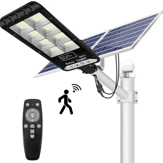 Lighteme 1200W Solar Outdoor Lights Motion Sensor Dusk to Dawn Commercial Large Area Lighting Security Flood Lights Waterproof with Remote for Backyard Stadium Garage Parking Lot