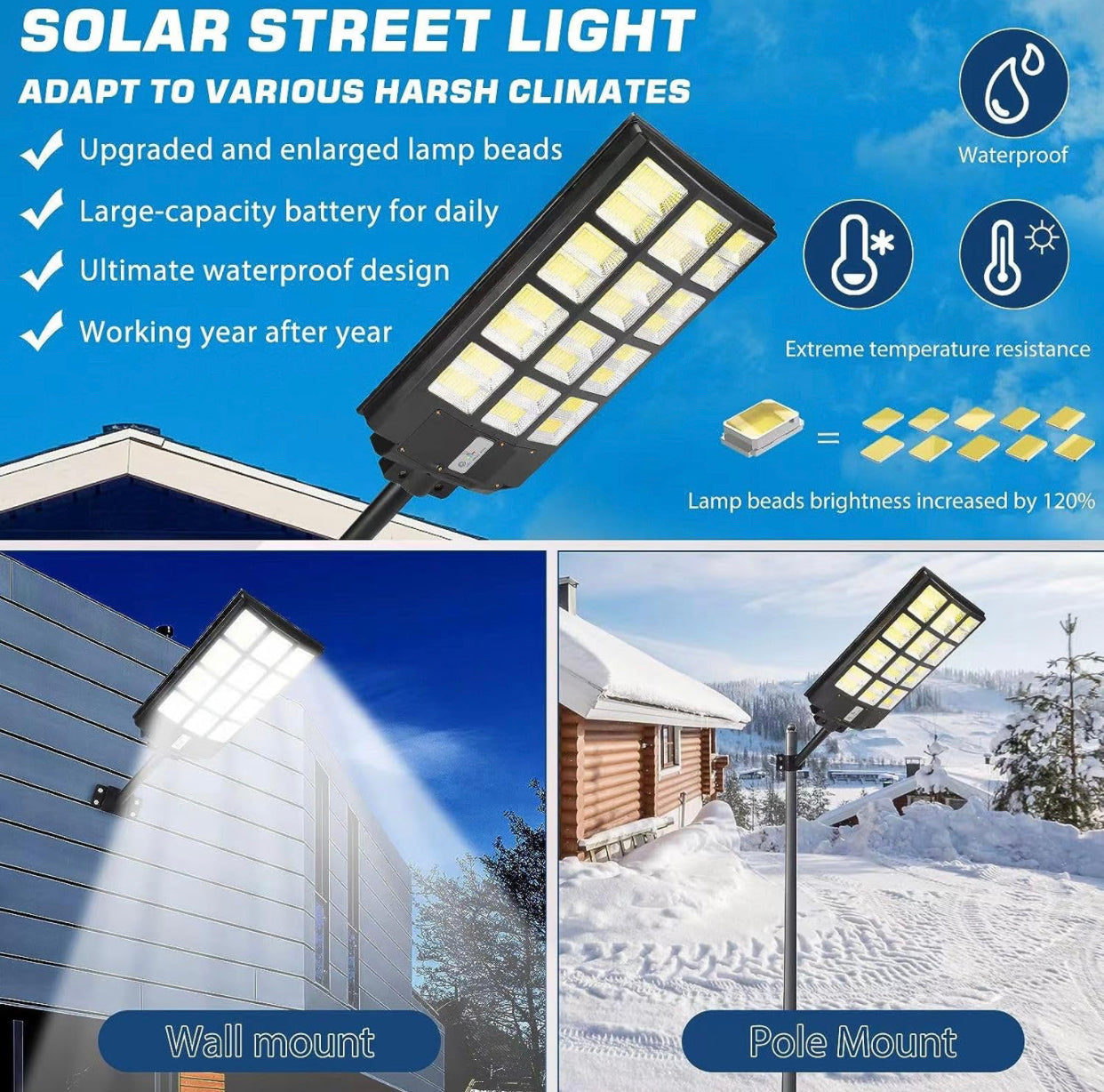 Lighteme 1800W LED Street Light Outdoor - [Warm White] 3000K Solar Street Lights , Dusk to Dawn, Motion Sensor With Remote