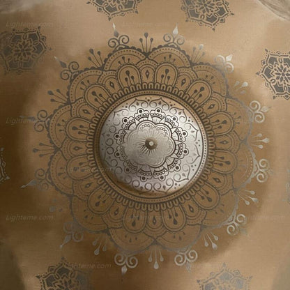Royal Garden Stainless Steel HandPan Drum D Minor Amara Scale 22 In 9 Notes, Available in 432 Hz and 440 Hz - Gold-plated Sound Area, Laser engraved Mandala pattern. Never fade.