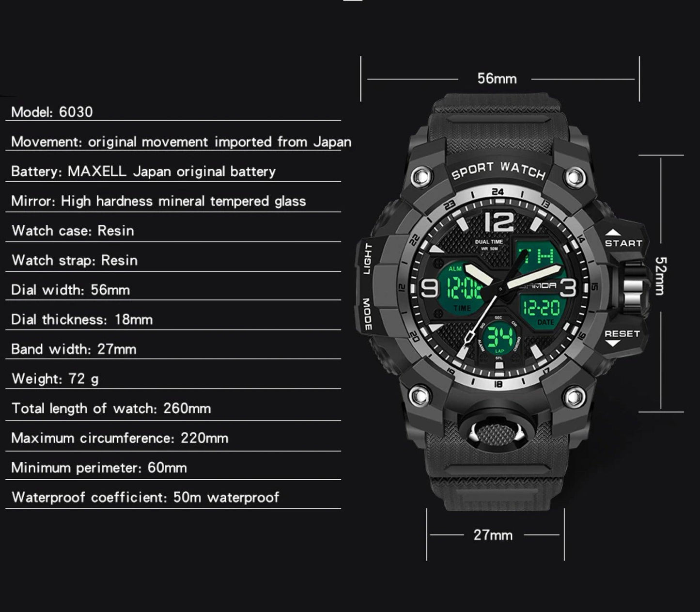 Montre multifonction numérique G Style pour homme de Lighteme