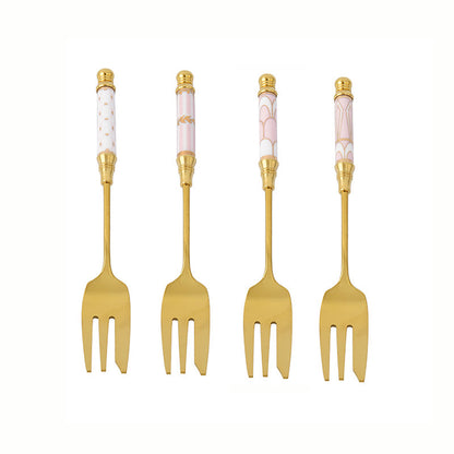 Cuillère à dessert et fourchette à manche en céramique Lighteme Glorious