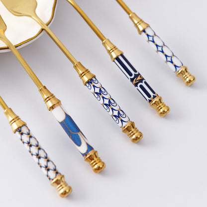 Cuillère à dessert et fourchette à manche en céramique Lighteme Glorious