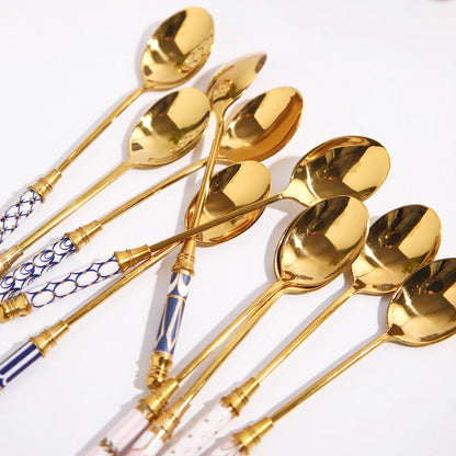 Cuillère à dessert et fourchette à manche en céramique Lighteme Glorious